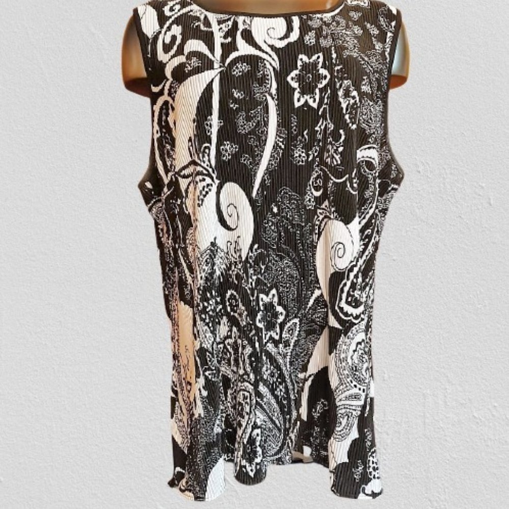 Roz & Ali Black & White Sleeveless Blouse | Size 2X